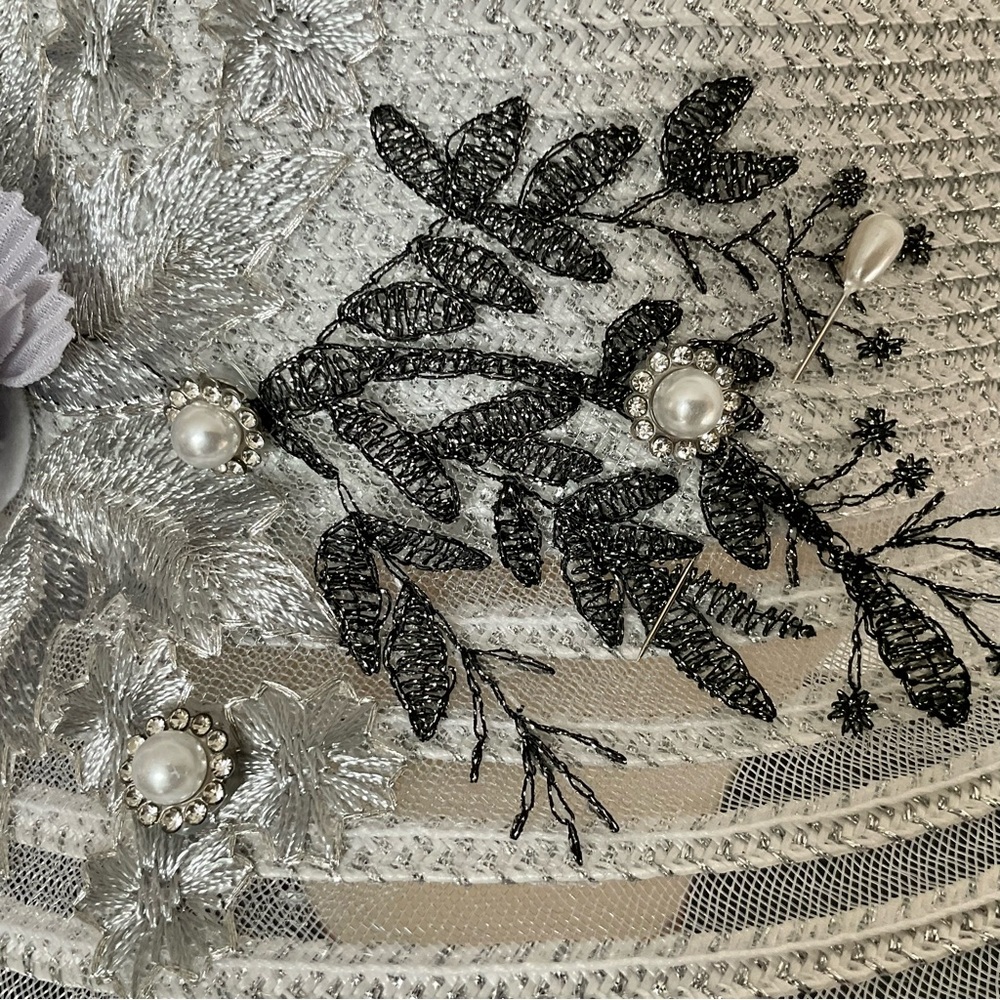 August Hat Company Silver Metallic Women's Bucket Hat w/ Appliqué Detailing - Picture 5 of 16